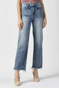 RISEN High Waist Raw Hem Straight Jeans - women's bottoms at Lola Mariee boutique
