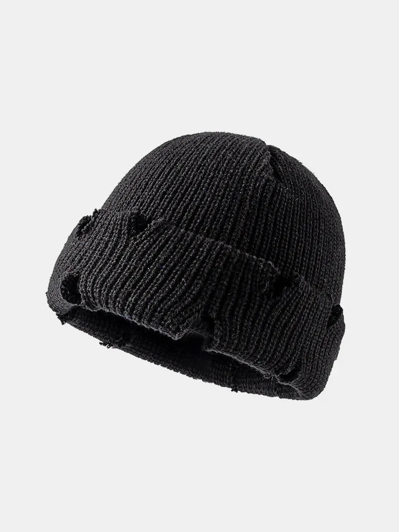 Distressed Cuffed Knit Hat – view 6 | Lola Mariee