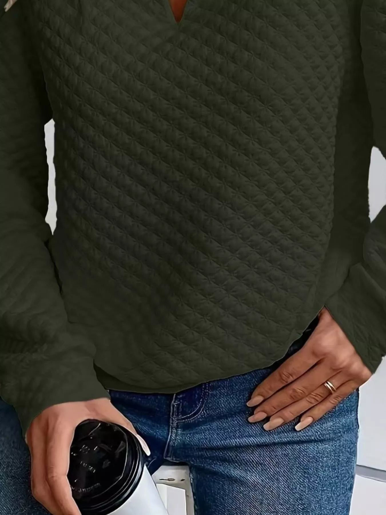 Textured Notched Raglan Sleeve Sweatshirt - Trendsi | Lola Mariee