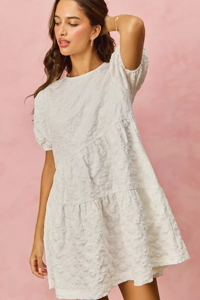 SO ME Floral Jacquard Diagnol Tiered Short Mini Dress - Trendsi | Lola Mariee
