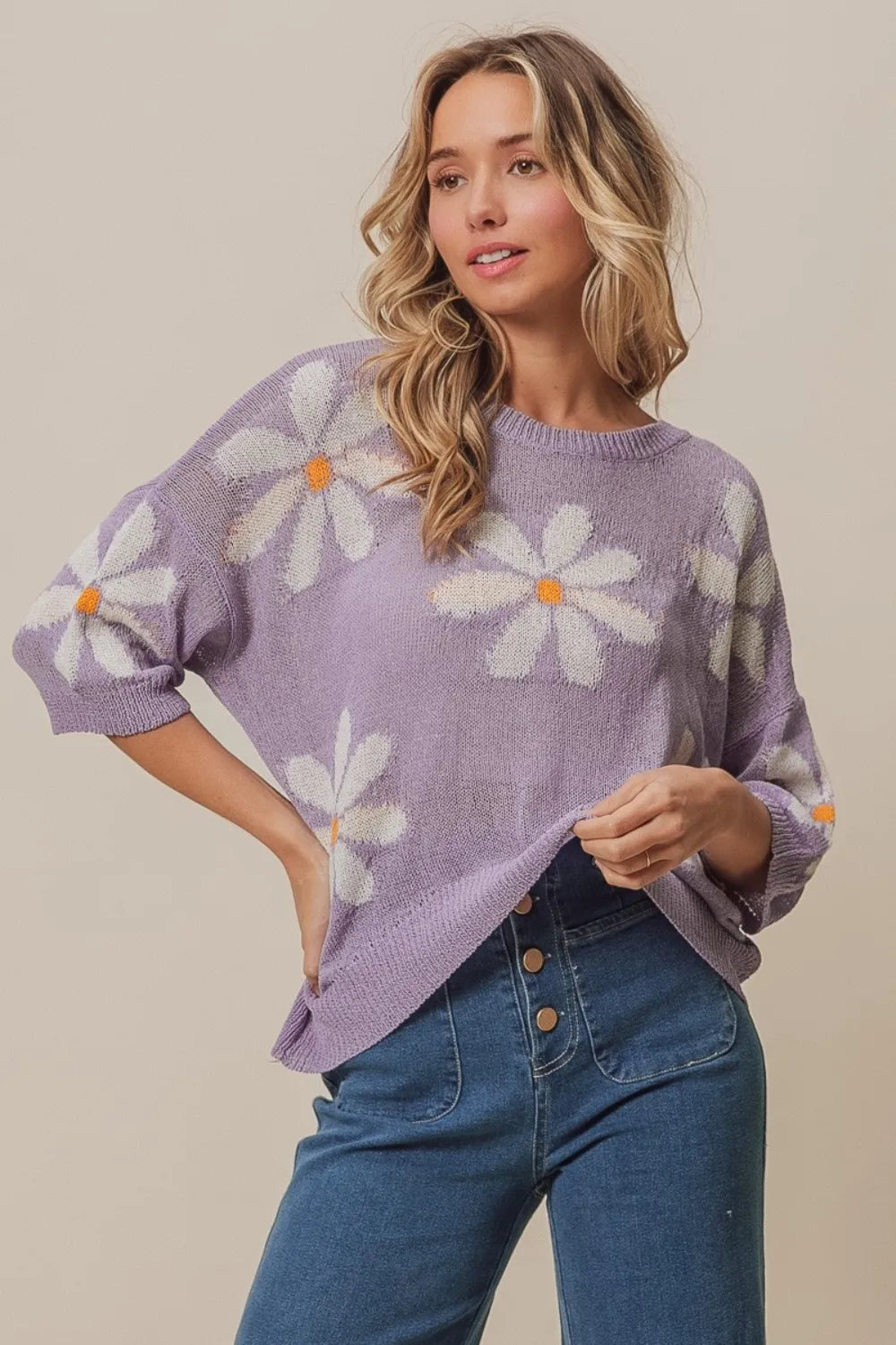 BiBi Floral Pattern Slit Sweater - Trendsi | Lola Mariee