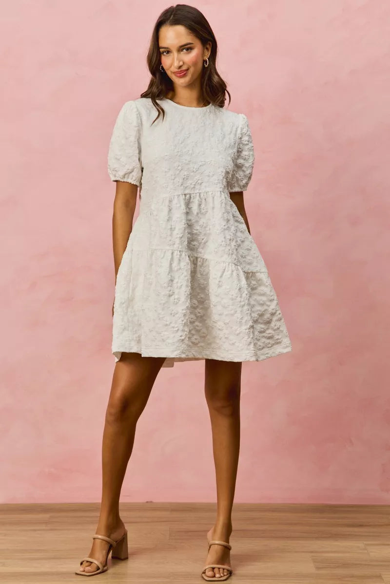 SO ME Floral Jacquard Diagnol Tiered Short Mini Dress - Trendsi | Lola Mariee