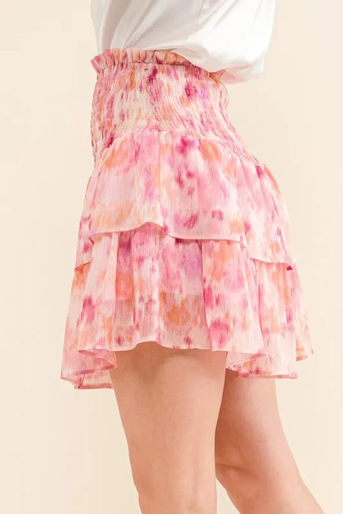 And The Why Printed Lurex Smocked Waist Tiered Skort – view 2 | Lola Mariee