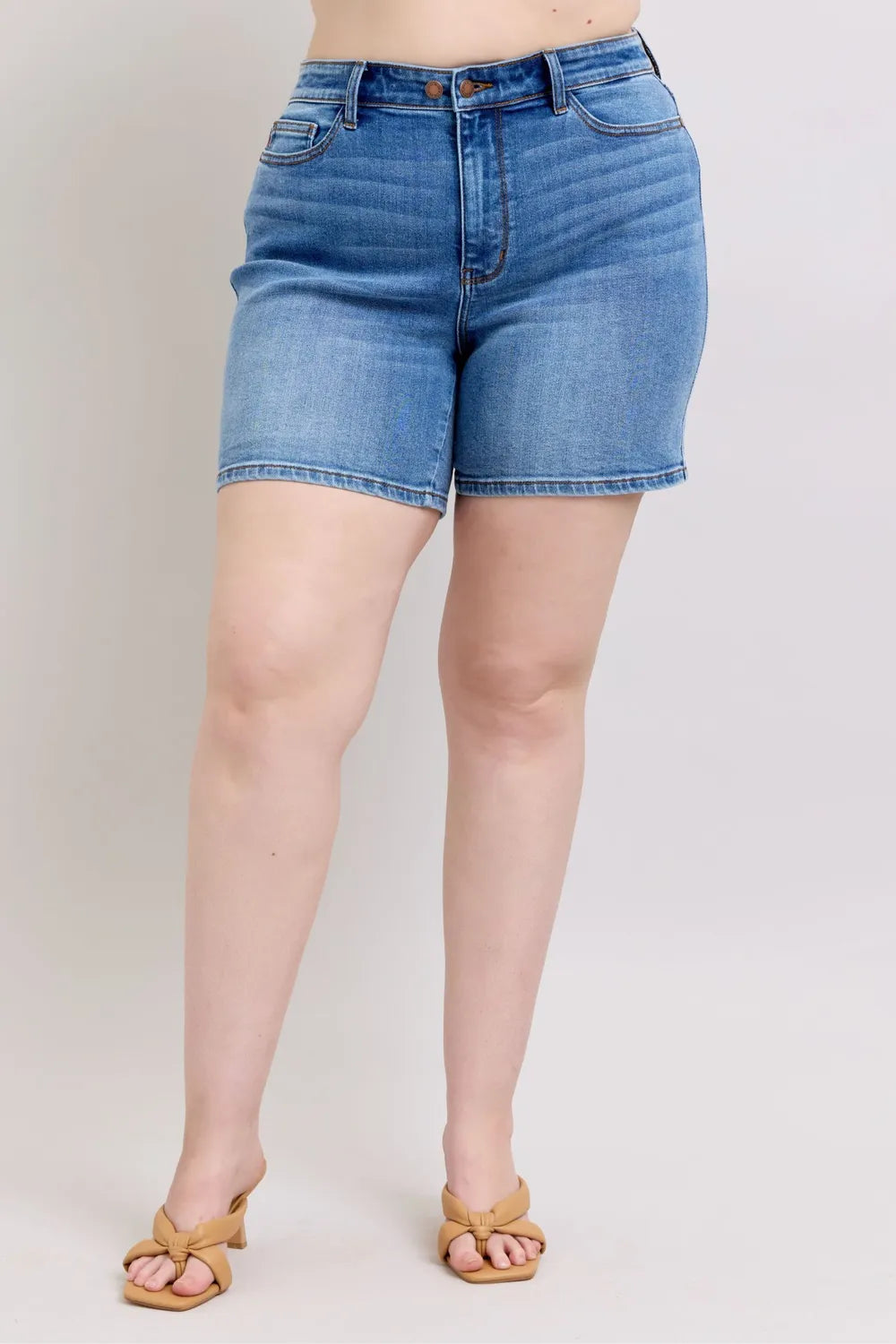 Judy Blue Full Size 2 Button Denim Shorts with Pockets Plus Size - women's bottoms at Lola Mariee boutique