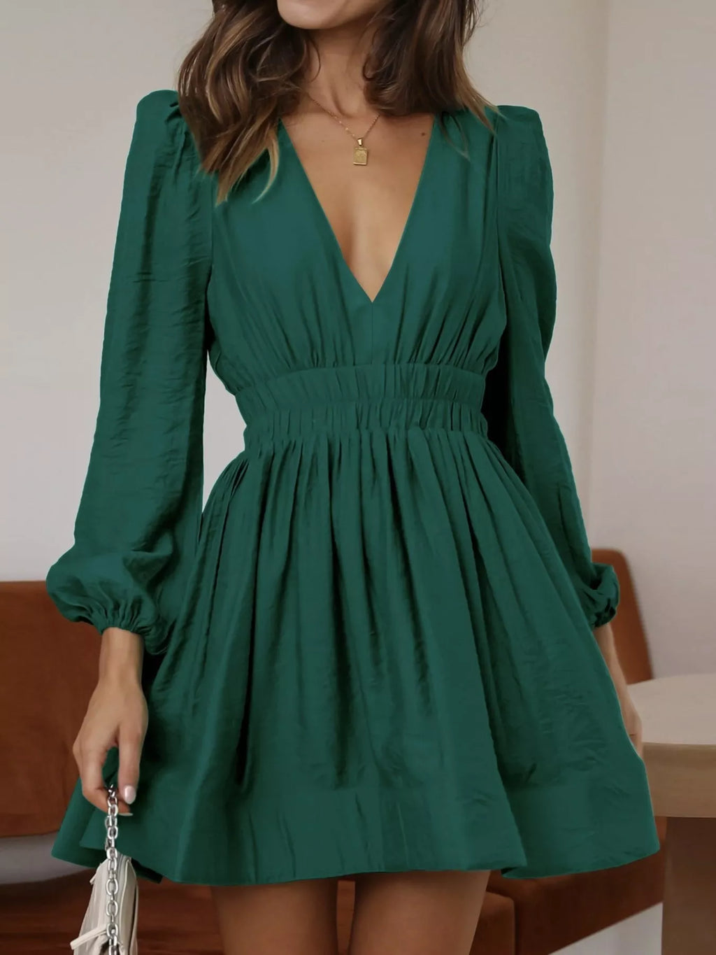 V-Neck Long Sleeve Mini Dress - Trendsi | Lola Mariee