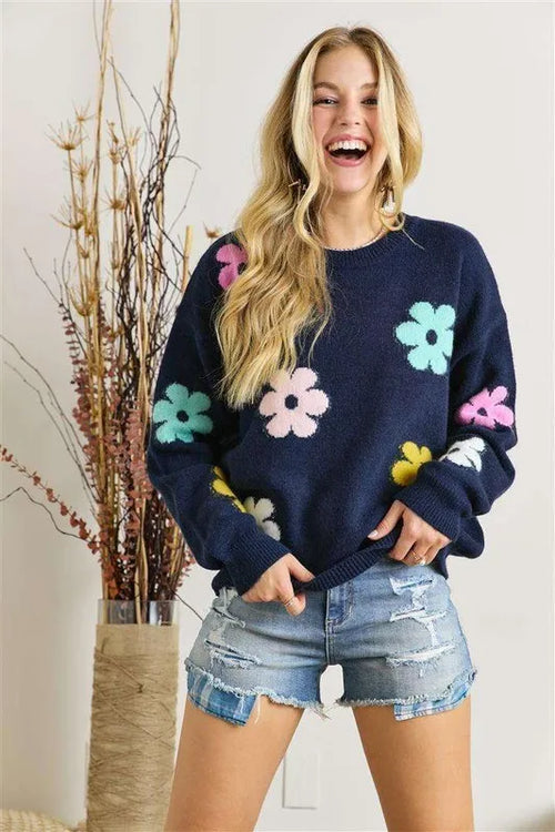 ADORA Full Size Flower Popped Sweater Plus Size | Lola Mariee