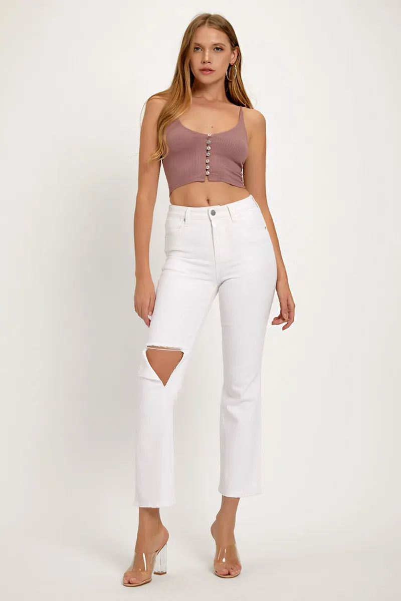 RISEN Full Size Distressed Cropped Straight Jeans - LOLA MARIEE | Lola Mariee
