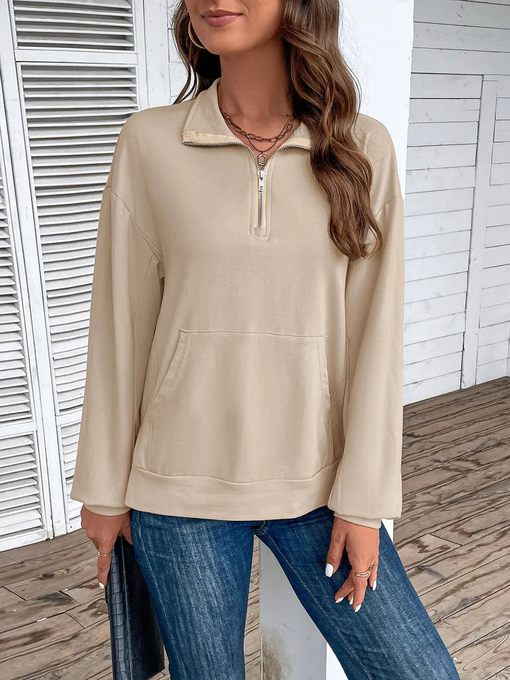 Perfee Half Zip Sweatshirt with Pocket - Trendsi | Lola Mariee