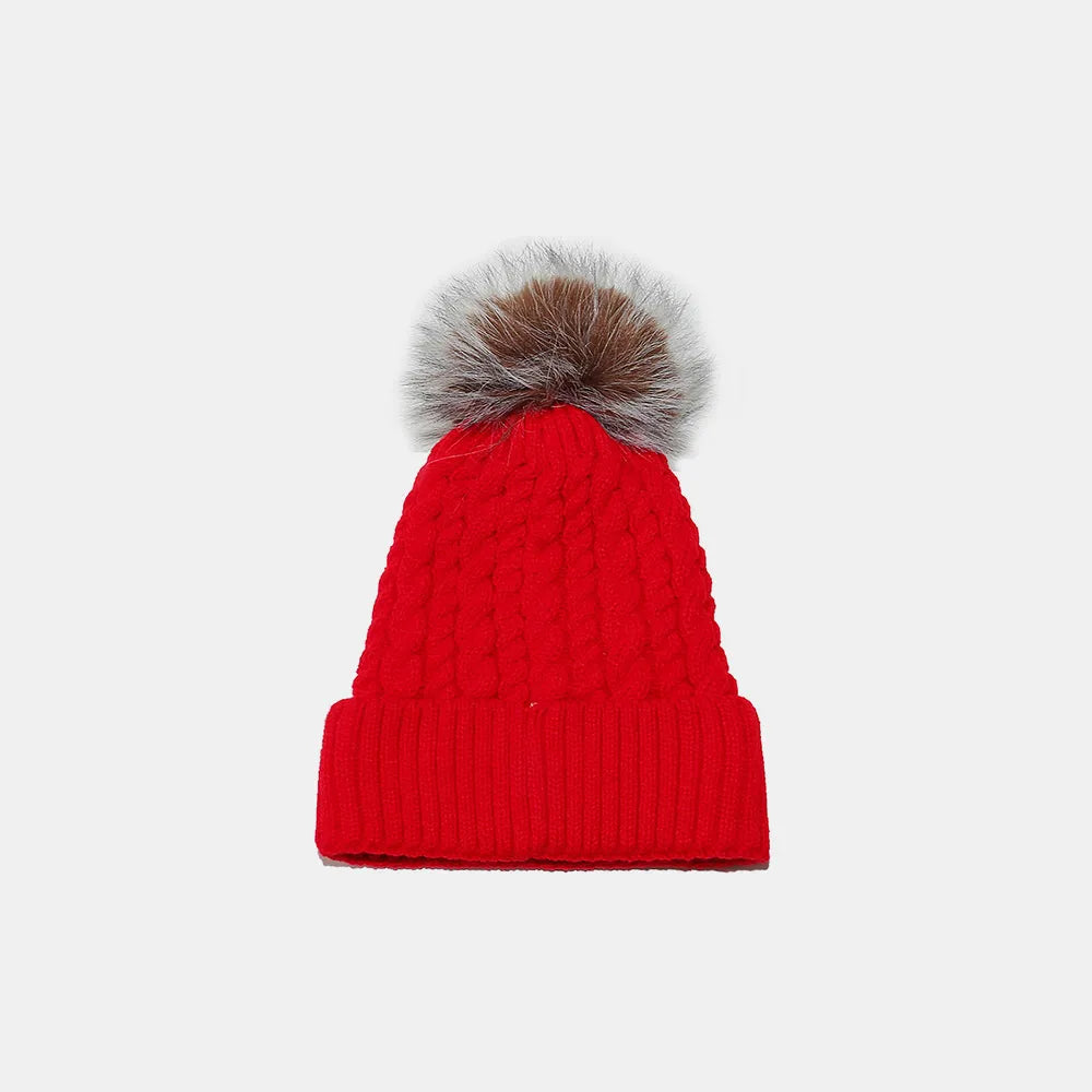 Cable Knit Winter Hat with Pompom – view 2 | Lola Mariee