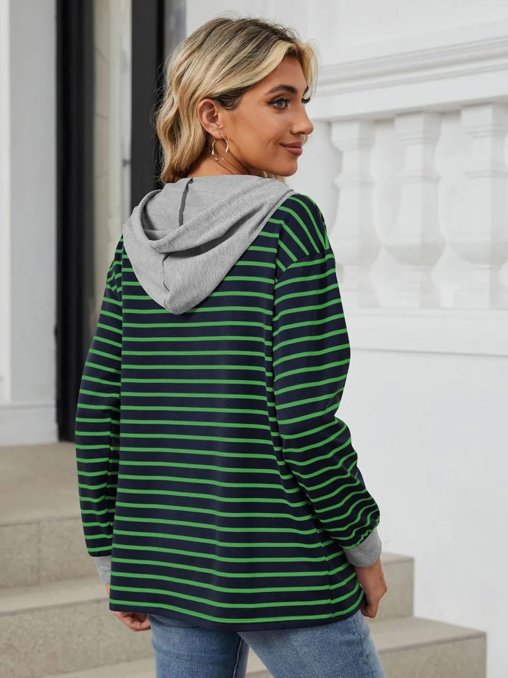 Drawstring Striped Long Sleeve Hoodie - Trendsi | Lola Mariee
