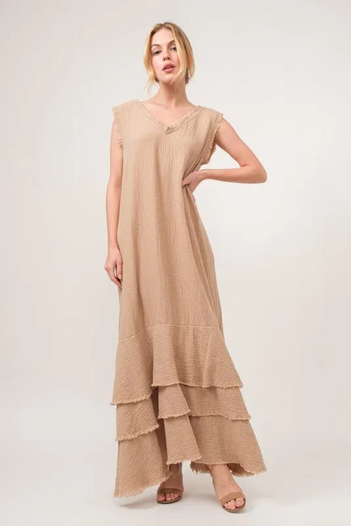 And The Why Washed Fringe Detail Tiered Dress | Lola Mariee