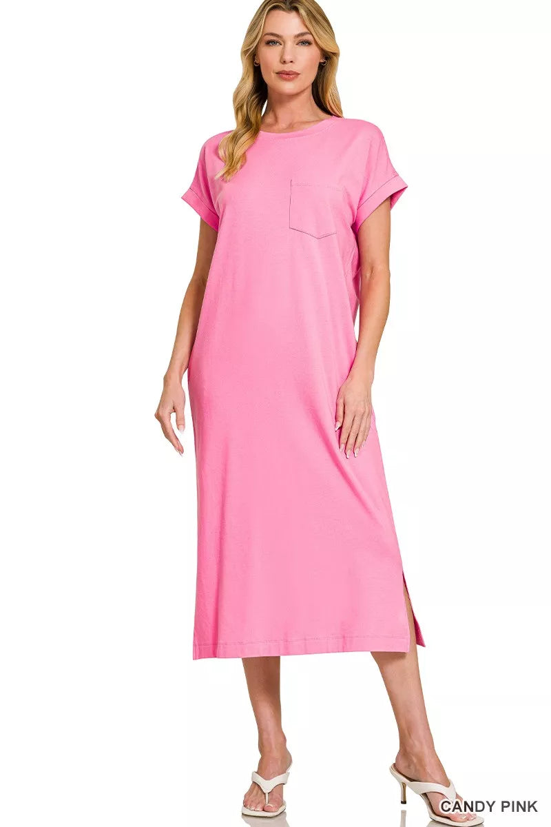 Zenana Round Neck Short Sleeve Midi Dress - Trendsi | Lola Mariee