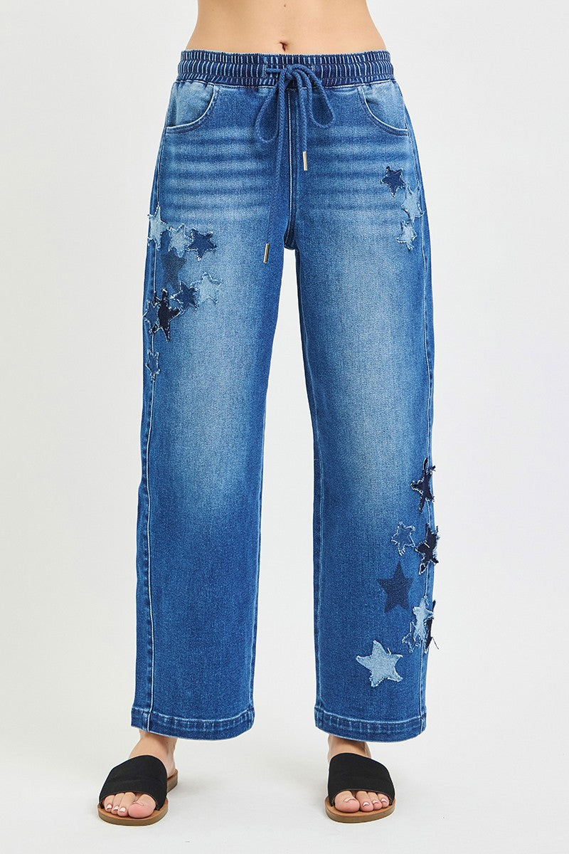 RISEN Elastic Band Slouchy Cropped Barrel with Star Patch - Trendsi | Lola Mariee