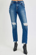RISEN Full Size High Rise Distressed Crop Straight Jeans - women's top at Lola Mariee boutique