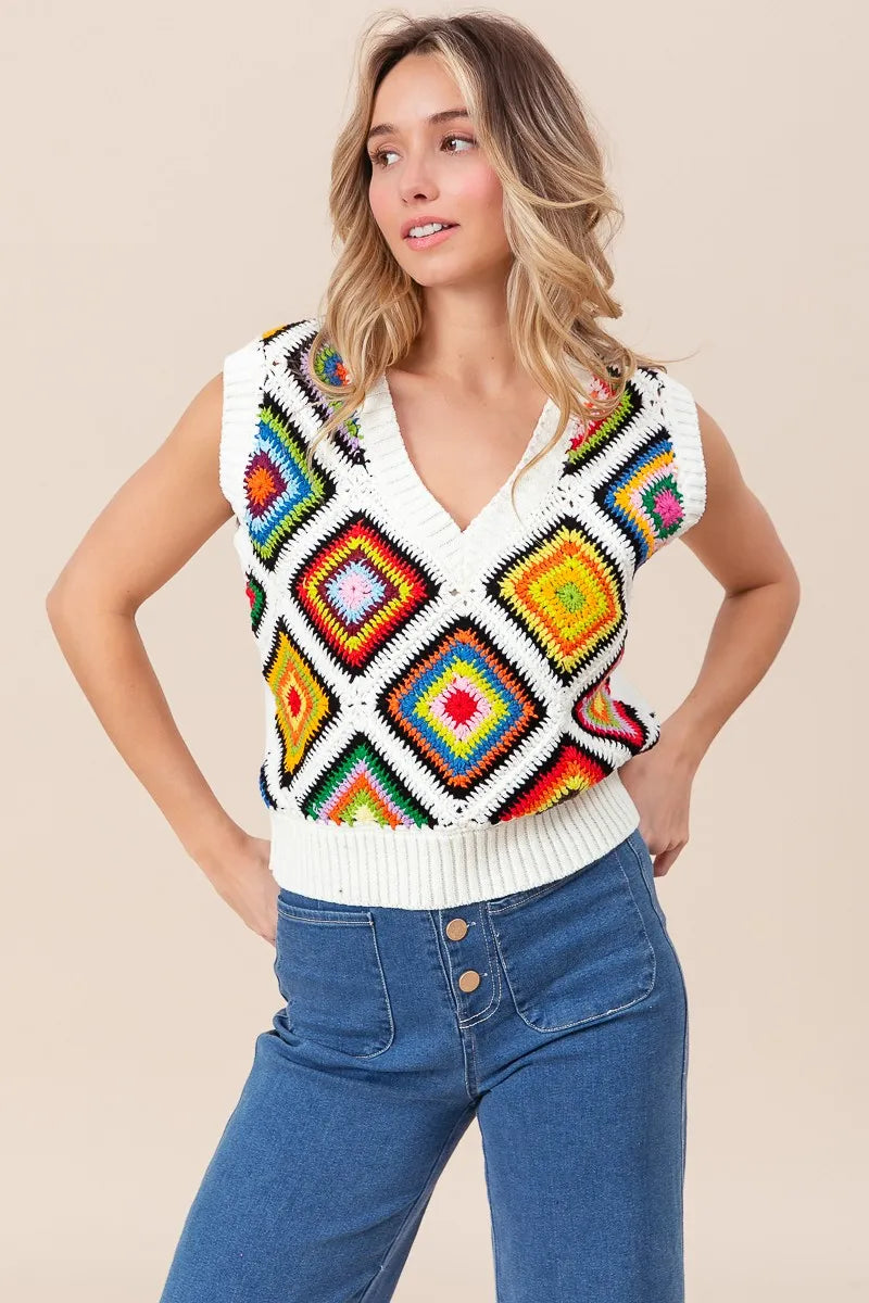 BiBi Diamond Granny Square Sweater Vest - Trendsi | Lola Mariee