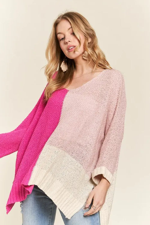 ADORA Side Slit Color Block Long Sleeve Sweater | Lola Mariee