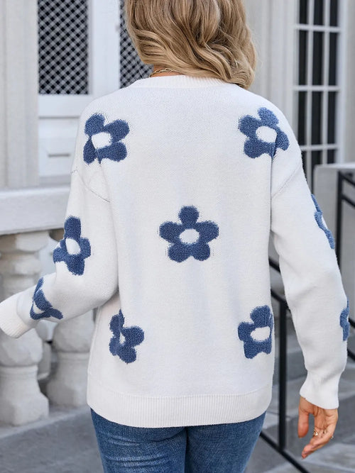 Angel Wings Flower Round Neck Long Sleeve Sweater – view 2 | Lola Mariee