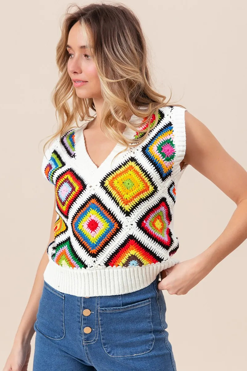 BiBi Diamond Granny Square Sweater Vest - Trendsi | Lola Mariee