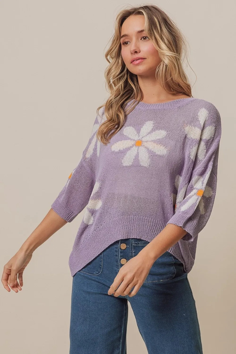 BiBi Floral Pattern Slit Sweater - Trendsi | Lola Mariee