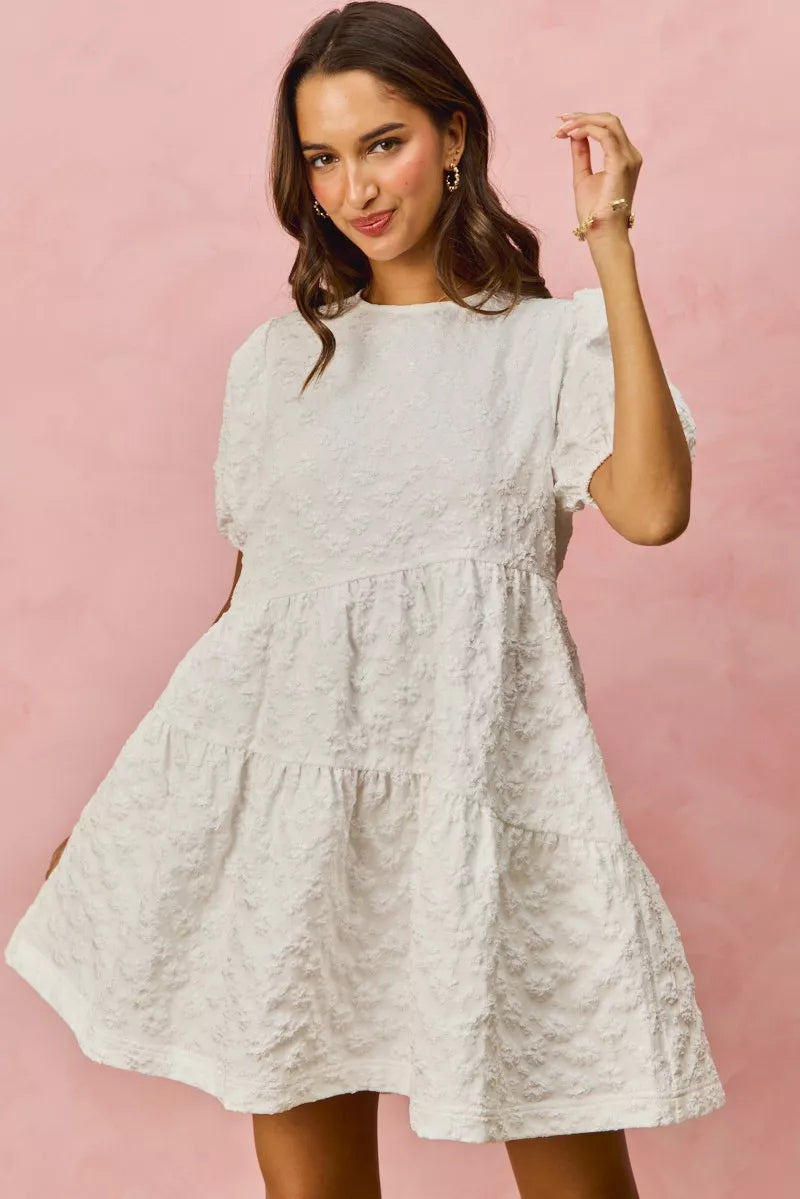 SO ME Floral Jacquard Diagnol Tiered Short Mini Dress - Trendsi | Lola Mariee