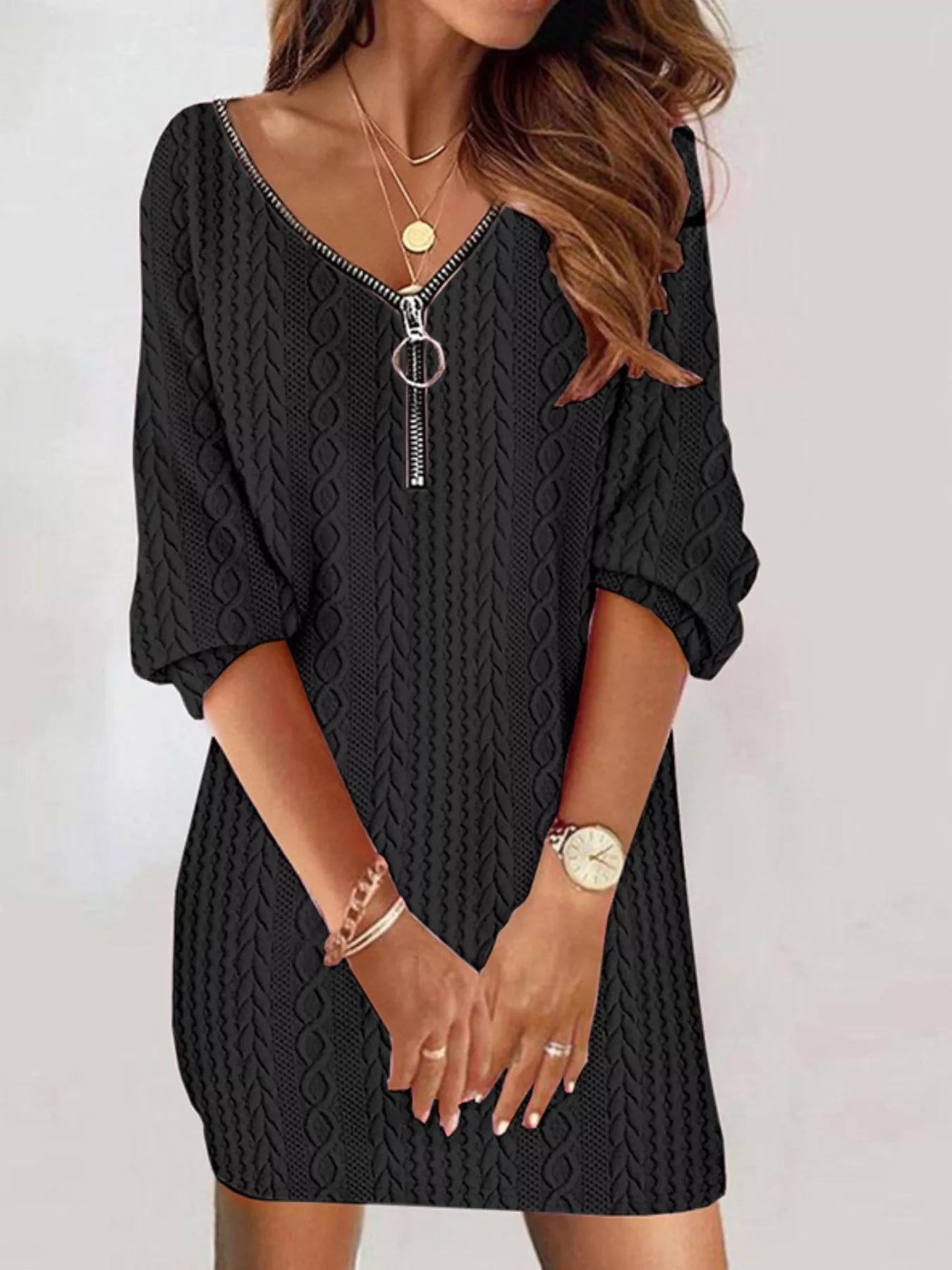 Zip Detail Textured Knit Mini Sweater – view 10 | Lola Mariee