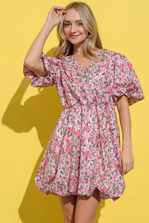 And The Why Full Size Floral Surplice Puff Sleeve Dress – view 2 | Lola Mariee