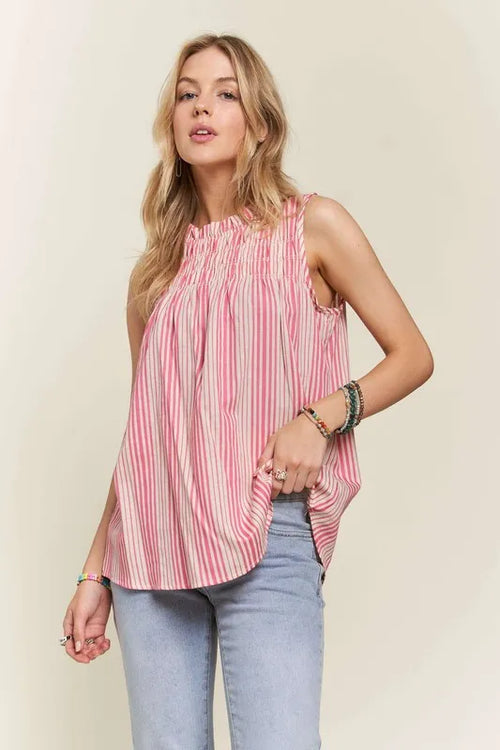 ADORA Contrast Striped Frill Round Neck Sleeveless Top – view 2 | Lola Mariee