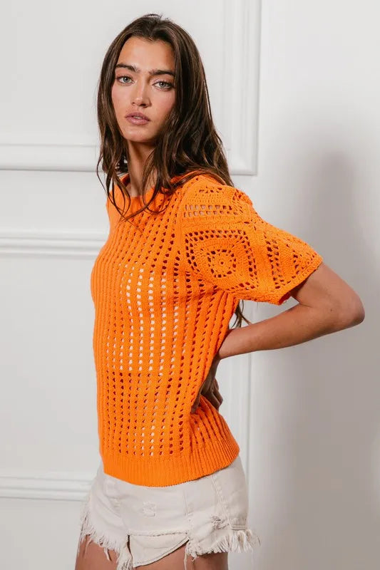 BiBi Crochet Knit Cover Up With Puff Sleeves - Trendsi | Lola Mariee