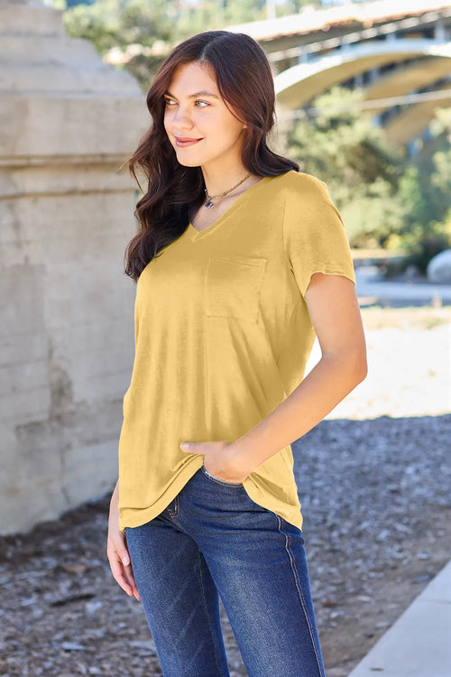 Basic Bae Bamboo Full Size V-Neck Short Sleeve T-Shirt – view 2 | Lola Mariee