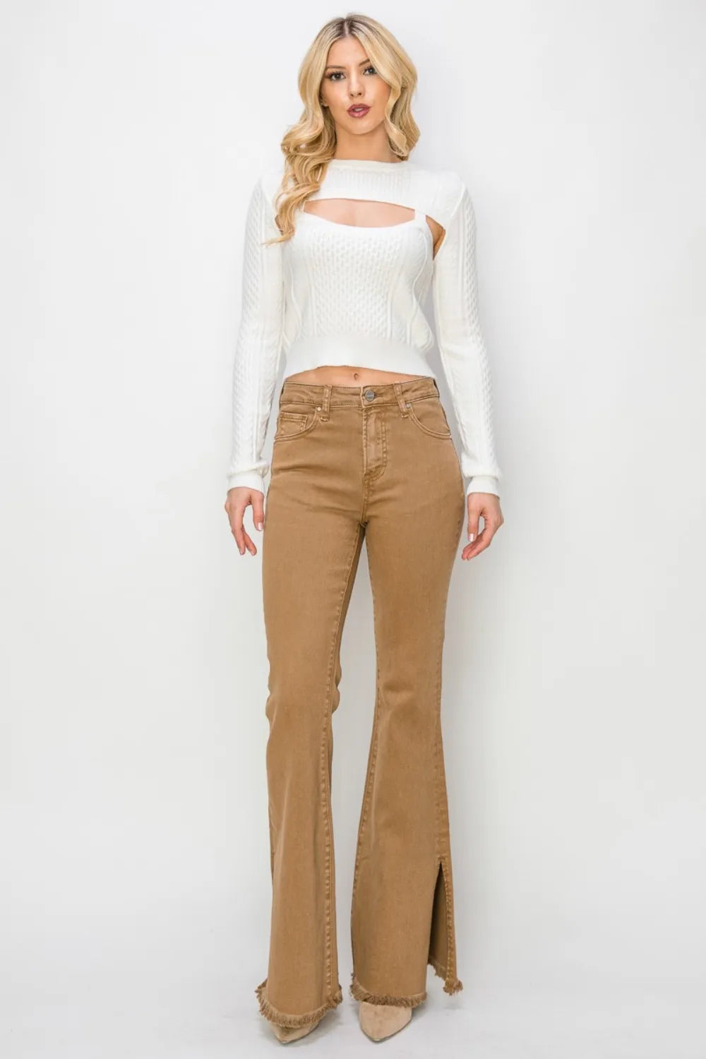 RISEN Bailey Full Size High Waist Side Slit Flare Jeans - LOLA MARIEE | Lola Mariee