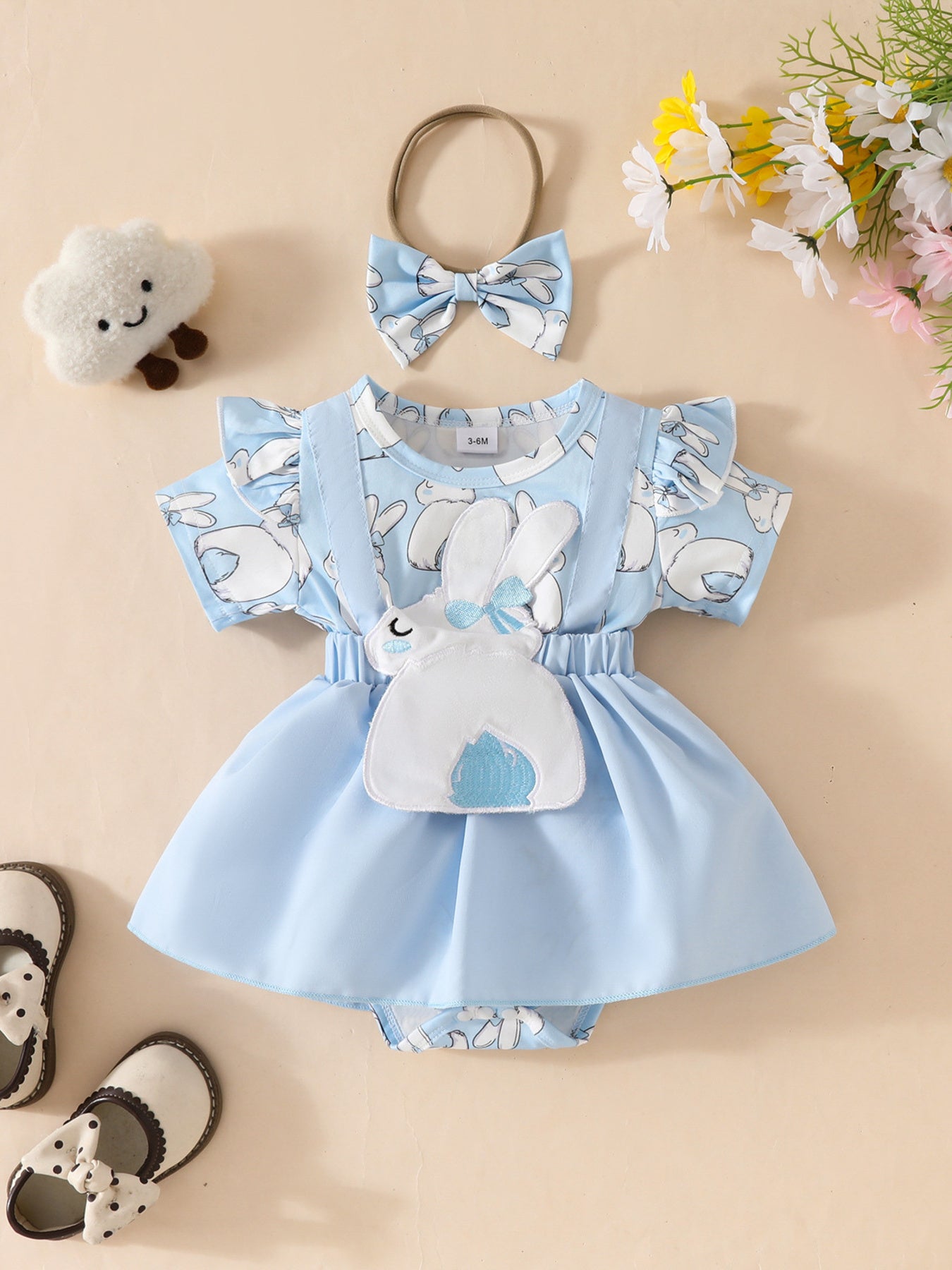 Children's Bunny Applique Bodysuit Dress & Headband Set – view 10 | Lola Mariee