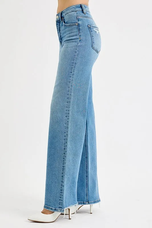 RISEN Full Size Distressed Wide Leg Jeans Plus Size - LOLA MARIEE | Lola Mariee