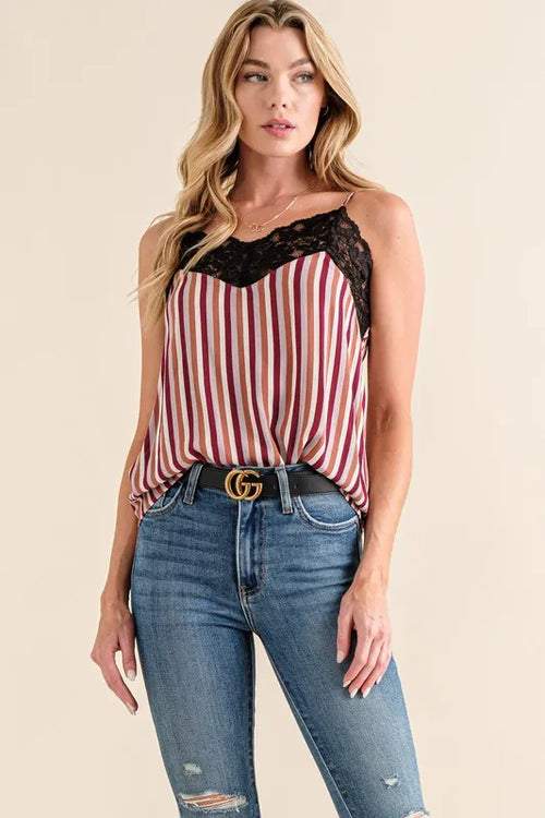 And The Why Stripe Print with Lace Cami | Lola Mariee