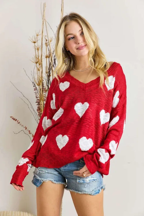 ADORA Full Size Heart V-Neck Knit Top Plus Size | Lola Mariee