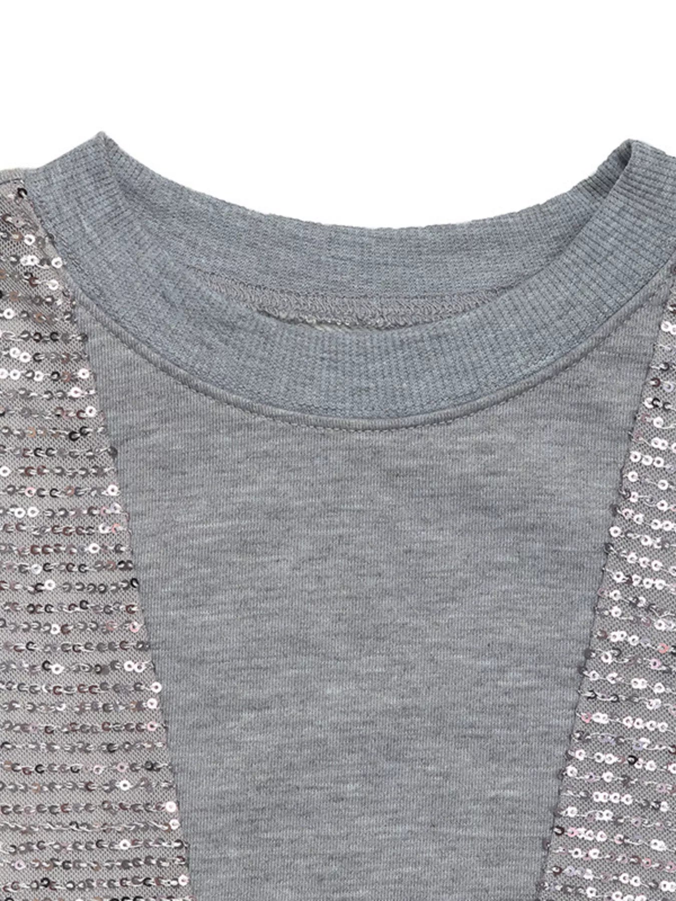 Sequin Round Neck Dropped Shoulder Sweatshirt - Trendsi | Lola Mariee