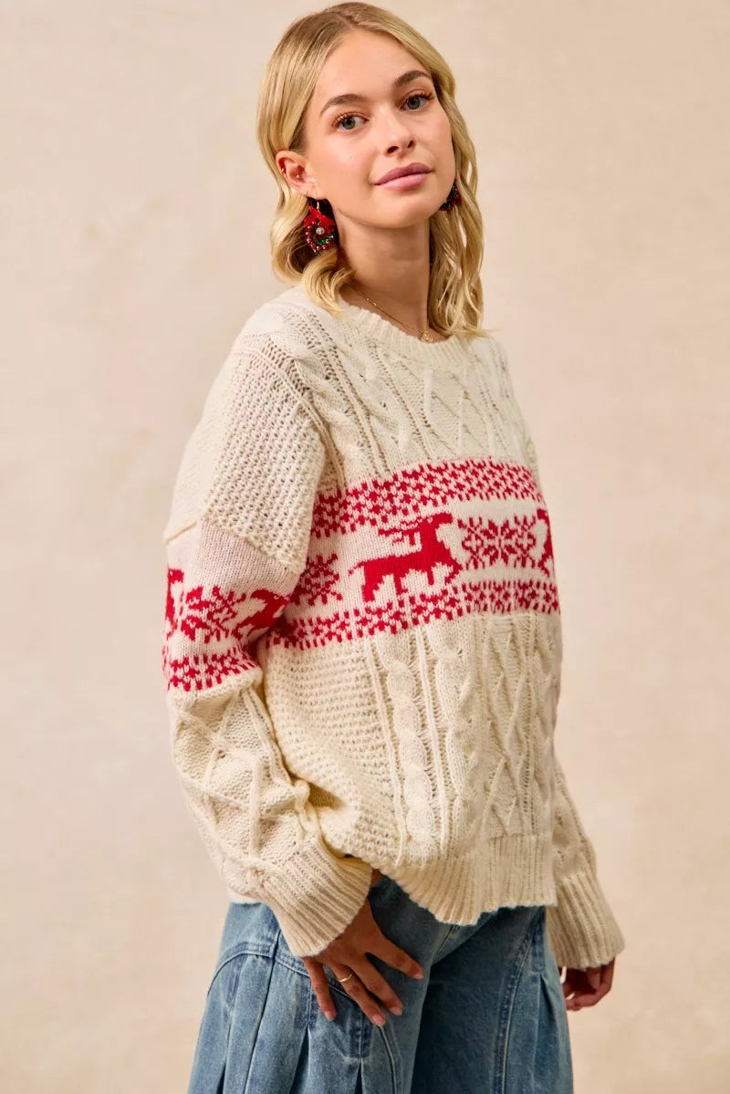 BiBi Christmas Theme Patterned Cable Knit Sweater - Trendsi | Lola Mariee