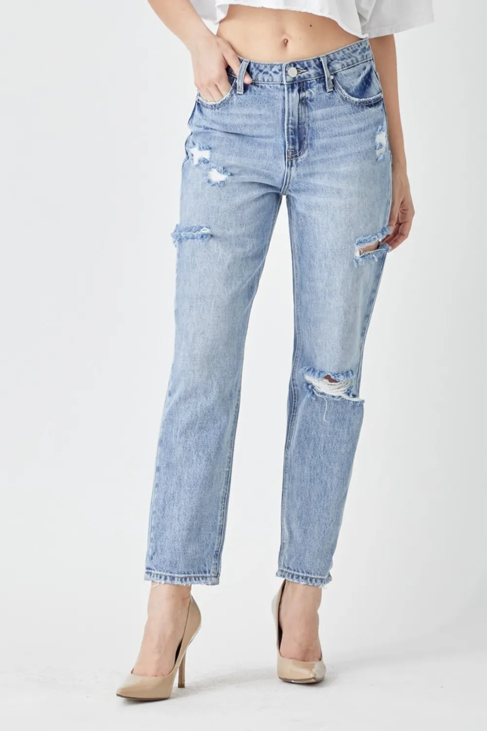 RISEN Distressed Slim Cropped Jeans - LOLA MARIEE | Lola Mariee