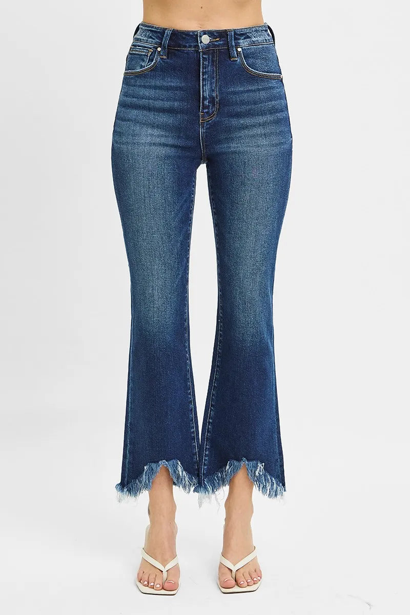 RISEN Full Size High Rise Crop Bootcut Fray Hem Jeans Plus Size - women's shoes at Lola Mariee boutique