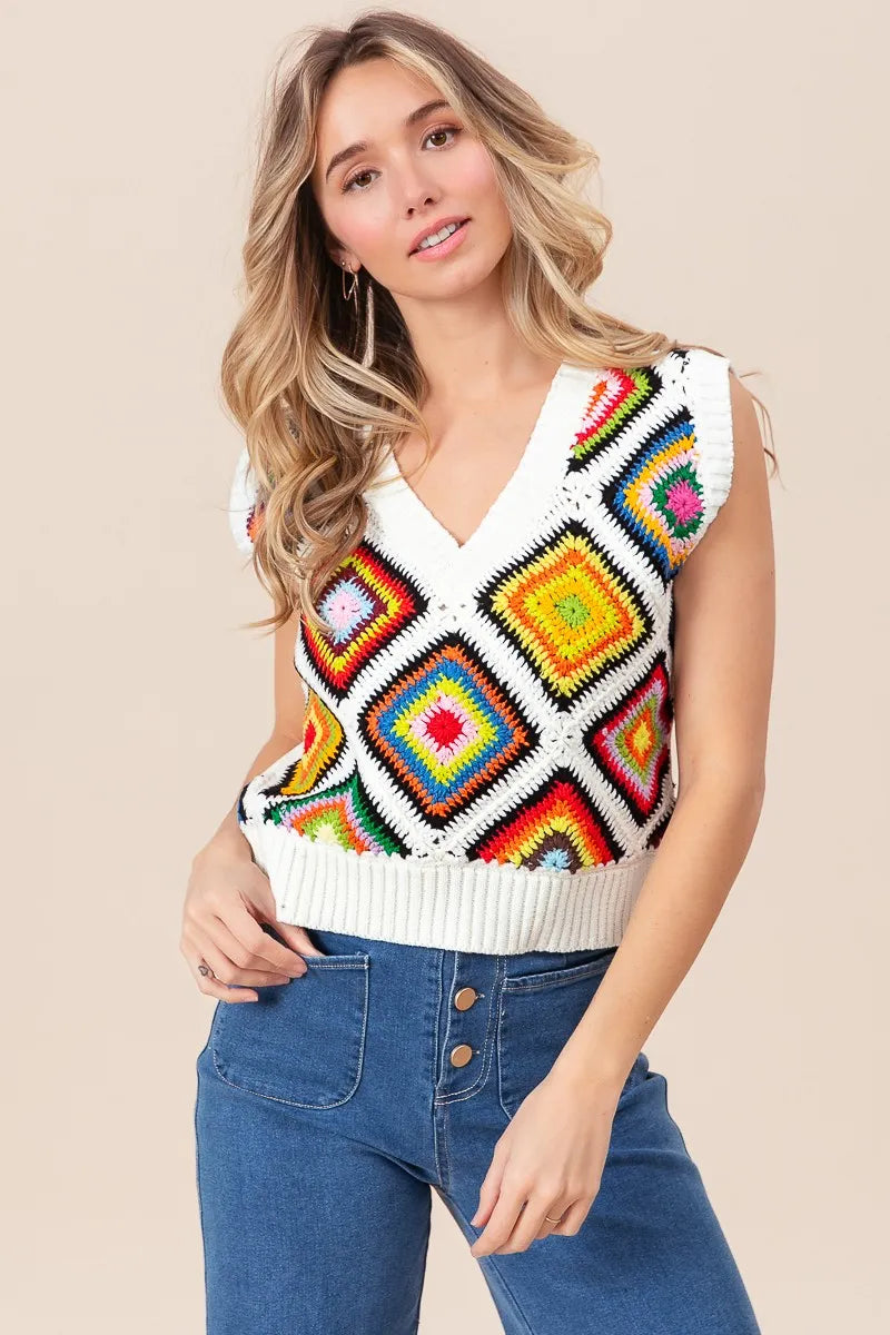 BiBi Diamond Granny Square Sweater Vest - Trendsi | Lola Mariee