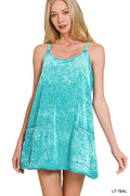 Zenana Acid Washed Mini Dress With Built-in Romper Liner - Trendsi | Lola Mariee
