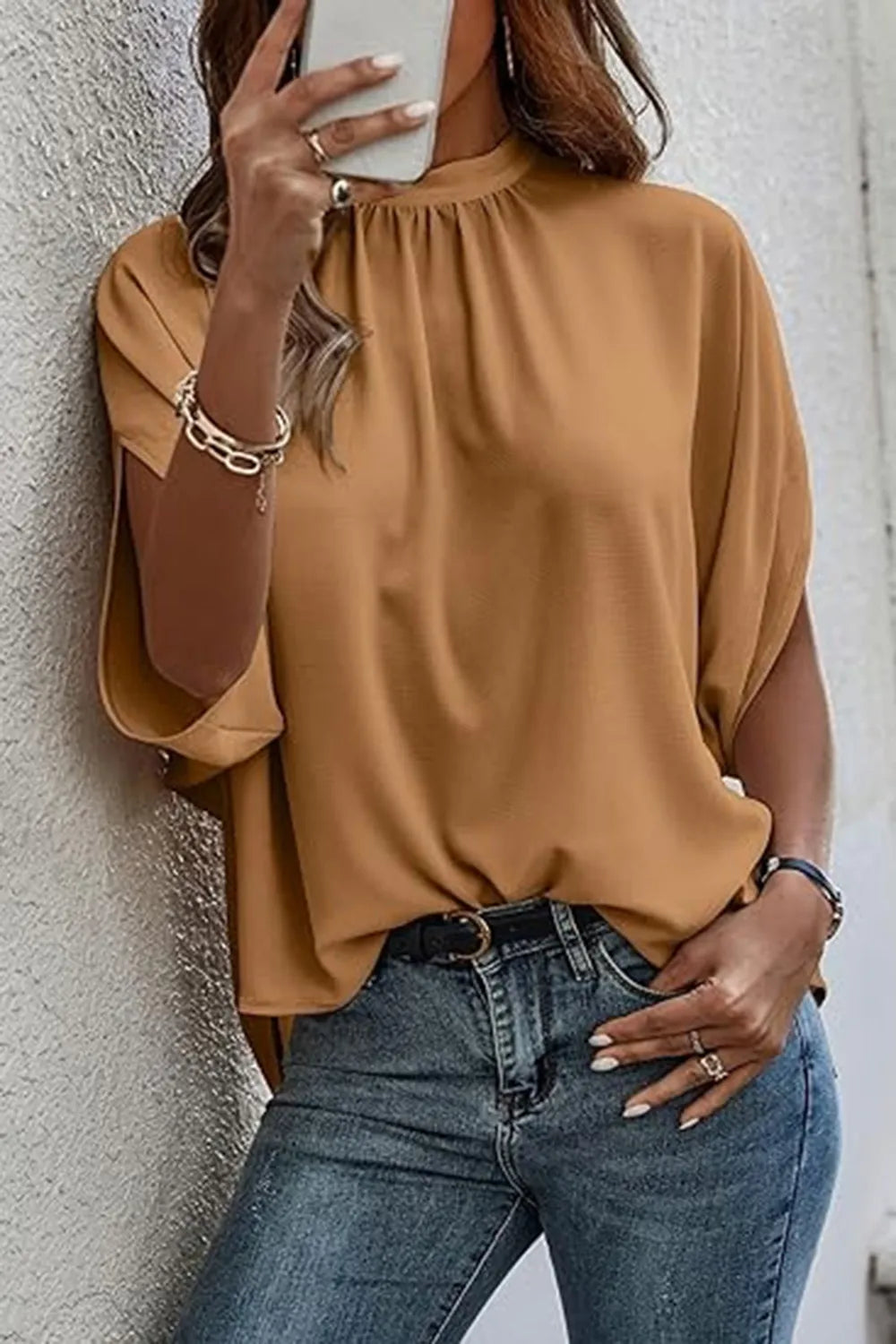 Tie Back Slit Half Sleeve Blouse – view 10 | Lola Mariee
