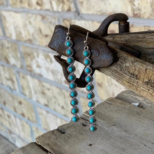 Artificial Turquoise Alloy Bar Earrings – view 2 | Lola Mariee