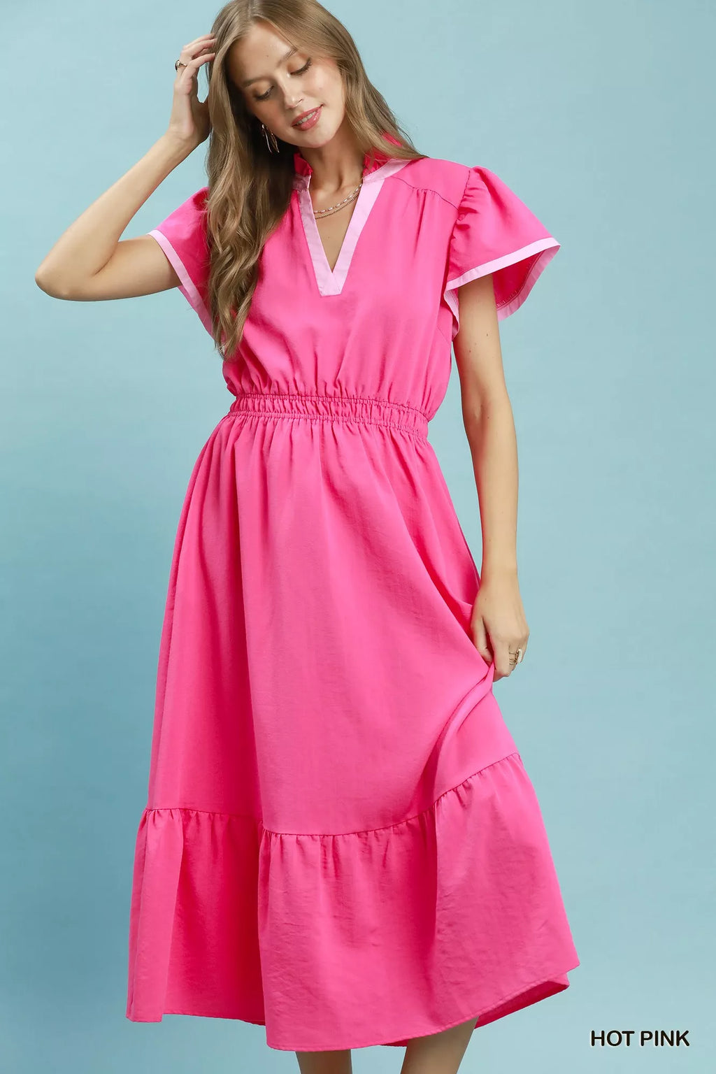 Umgee Contrast Trim Midi Dress with Tiered Ruffle Hem - Trendsi | Lola Mariee