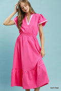 Umgee Contrast Trim Midi Dress with Tiered Ruffle Hem - Trendsi | Lola Mariee