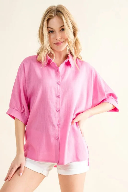 And The Why Oversized Linen Button Down Shirts Top | Lola Mariee