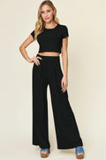 Double Take Full Size Round Neck Top and Pants Set - women's top at Lola Mariee boutique