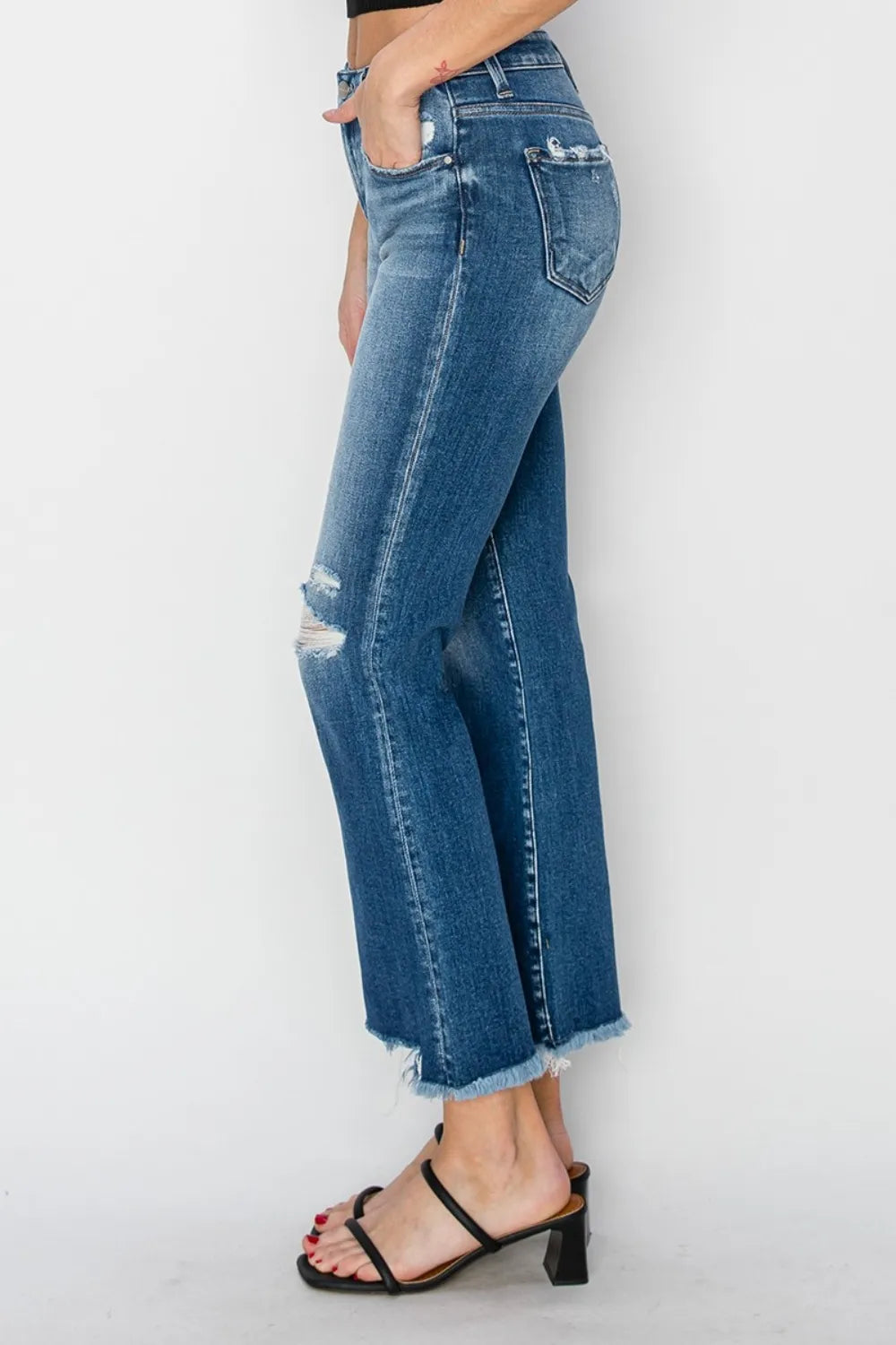 RISEN Full Size Frayed Step Hem Ankle Straight Jeans - LOLA MARIEE | Lola Mariee