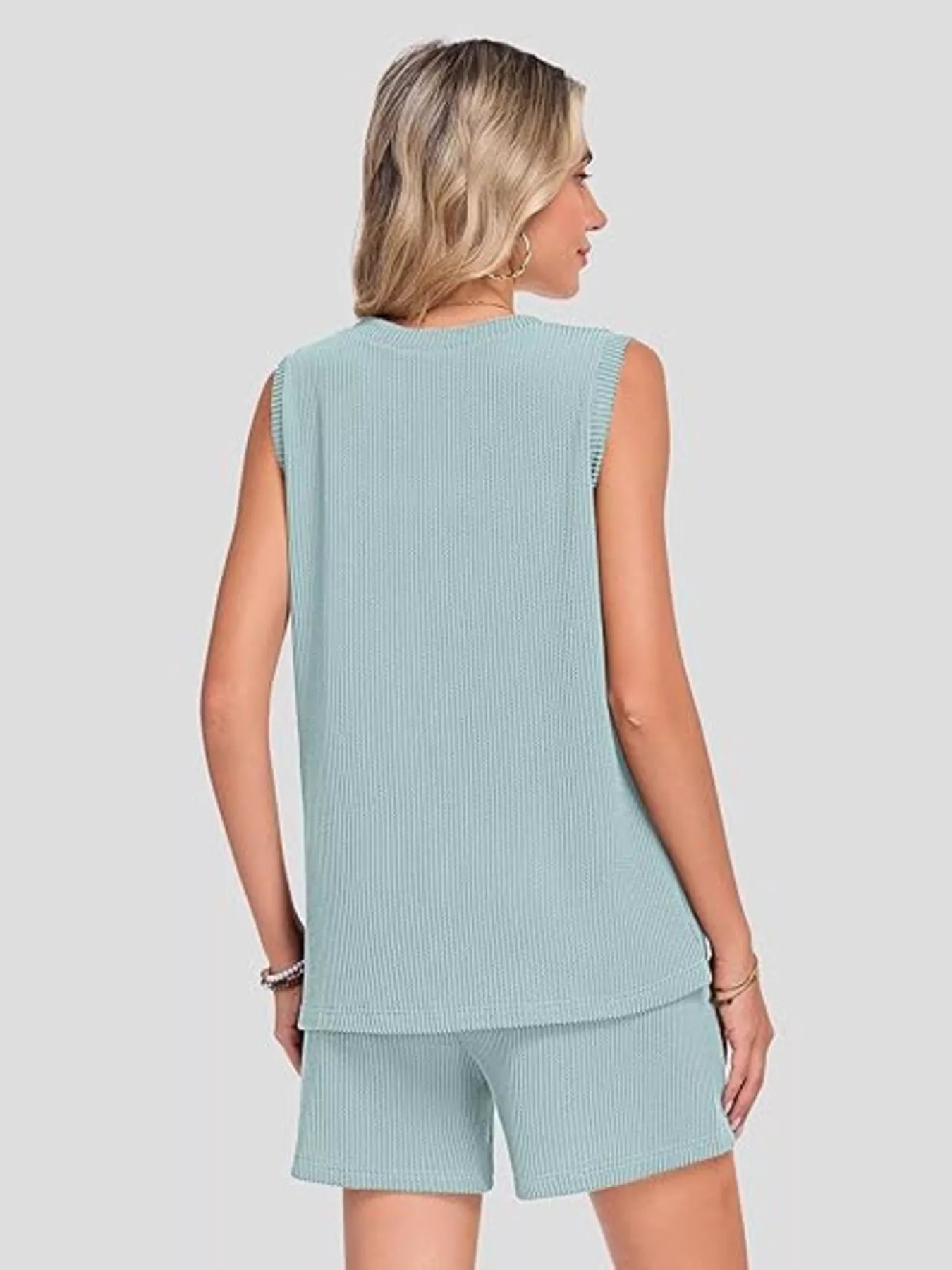 Casual Ribbed Knit Sleeveless Top and Shorts Set - Trendsi | Lola Mariee