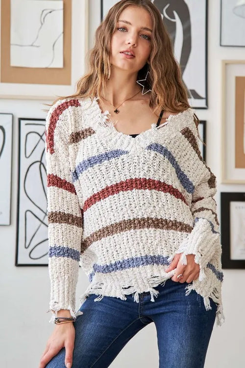 ADORA Frayed Edge Stripe Sweater – view 2 | Lola Mariee