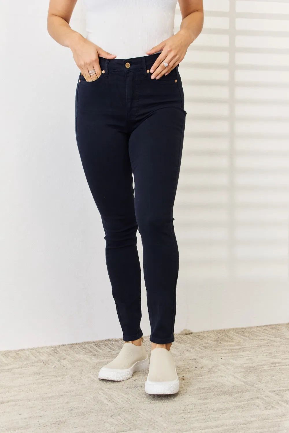 Judy Blue Full Size Garment Dyed Tummy Control Skinny Jeans - women's bottoms at Lola Mariee boutique